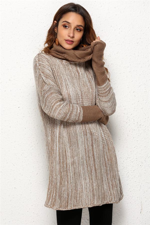 Spliced Turtleneck Loose Pullover Sweater - Black