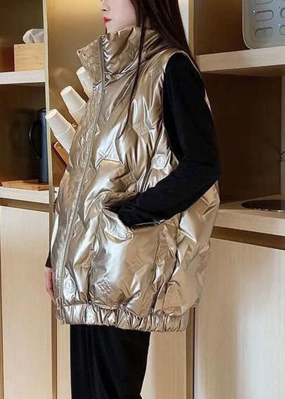 Champagne Zip Up Pockets Duck Down Winter Down Vest