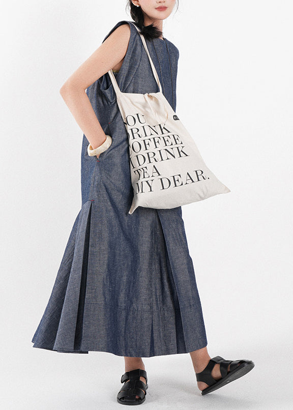 Navy Oversized Cotton Vacation Dresses Sleeveless
