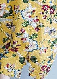 Yellow Midi Linen Dresses Traveling Clothing Back Open Cotton Dresses