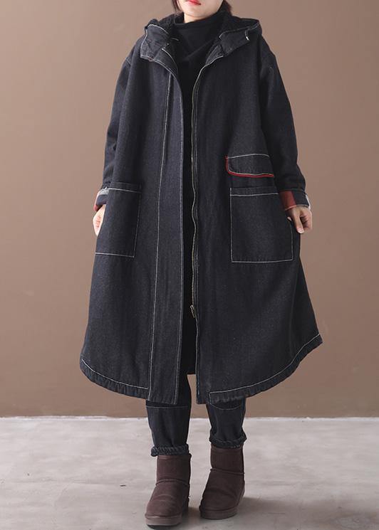 Clothing Jackets & Coats Hooded Overcoat Denim Black Two Pockets Parkas for
