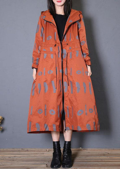 New Oversized Jackets & Coats Fall Red Prints Hooded Coat