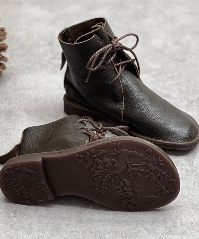 Boutique Lace Up Boots Coffee Cowhide Leather Shelsea