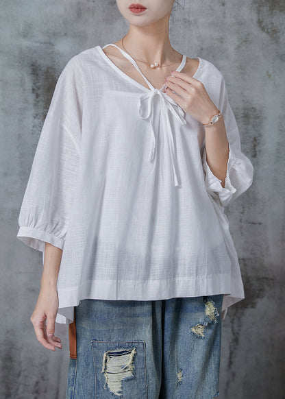White Oversized Cotton Shirt Tops Bracelet Sleeve