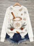 Vintage Christmas Coffee Pattern Cozy Plush Sweater