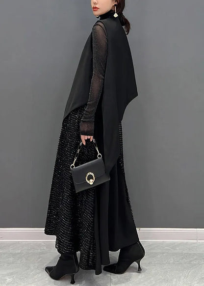 Autumn New Black Sleeveless Vest and Skirts Two Piece Set