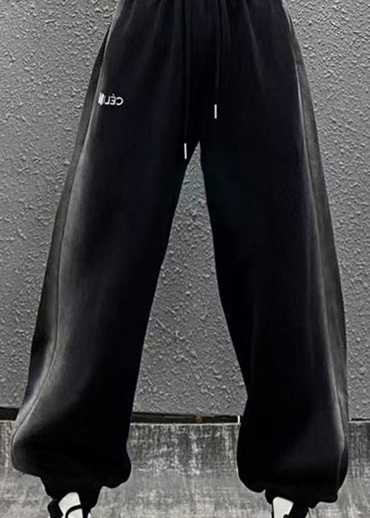 And Comfortable Black Elastic Waist Warm Fleece Beam Pants Winter