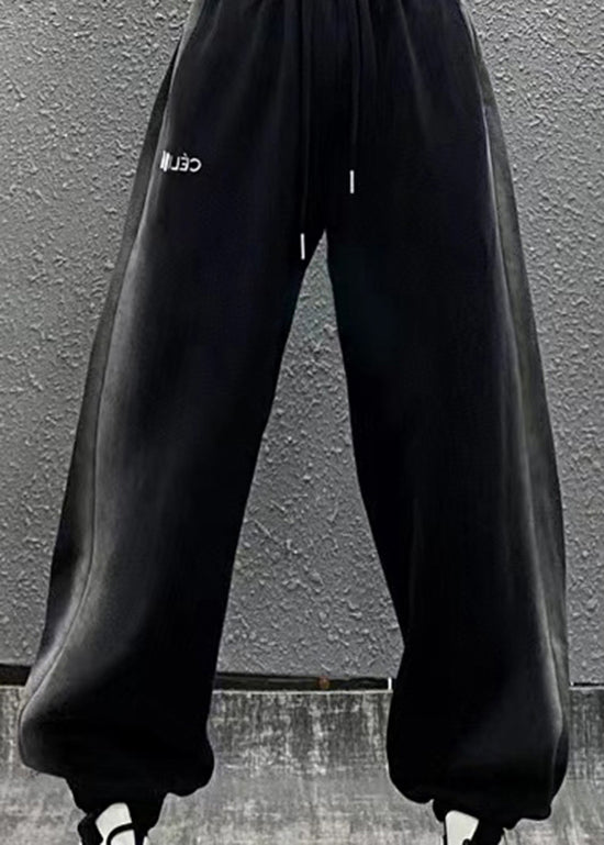 And Comfortable Black Elastic Waist Warm Fleece Beam Pants Winter