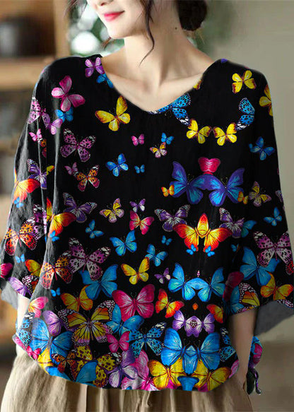 Grace Green O-neck Embroidered Linen Top Long Sleeve