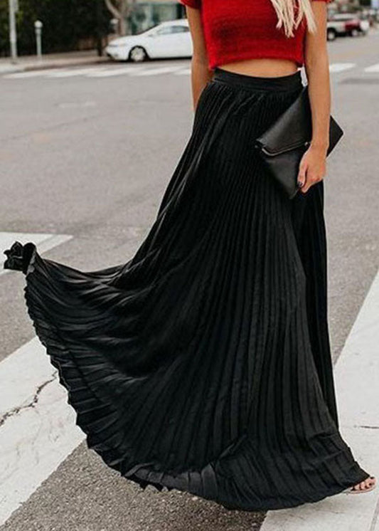 Black Elastic Waist Chiffon Pleated Skirts Summer