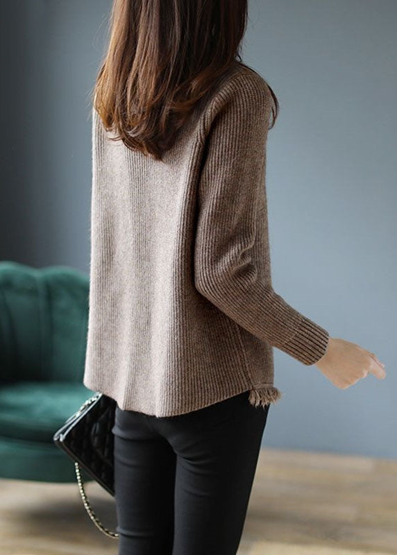 Chocolate Retro Asymmetrical Design Fall Knitted Sweaters