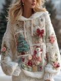 Cute Christmas Inspired Patchwork Cozy Hooded Sweater artswardrobe