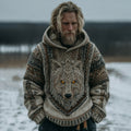 Men's Vintage Viking Celtic Knot Wolf Art Hooded Knit Sweater elevenforest