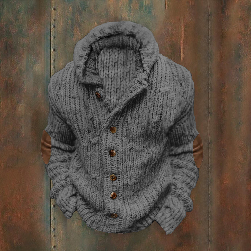 Vintage Cable Knit Basic Buttons Hooded Sweater artswardrobe