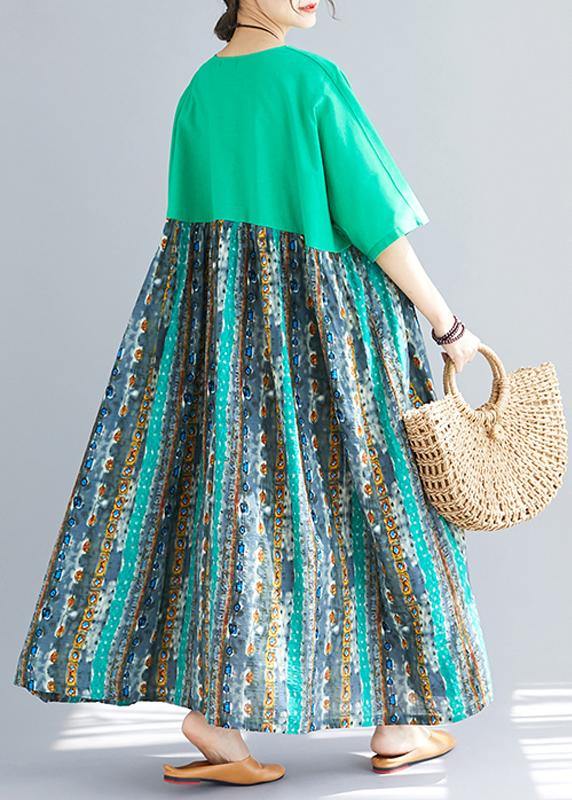 Classy Patchwork Prints Cotton Dresses Ideas Green O Neck Dresses Sundress