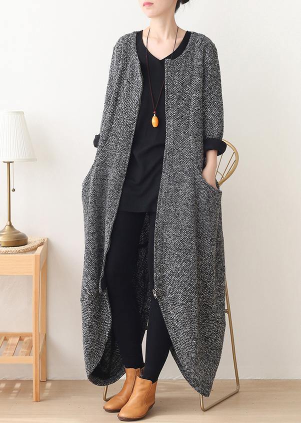 Gray Woolen Coats Oversized Winter Coat V Neck Asymmetric Winter Coats