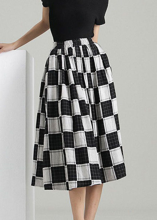 Colorblock Elastic Waist Plaid Skirt Spring