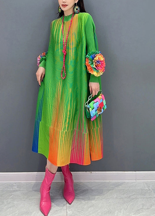 French Gradient Green Oversized Decorated Robe Dresses Spring