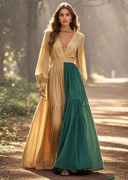 Golden Asymmetrical Patchwork Cinched Vestidos Dresses Spring
