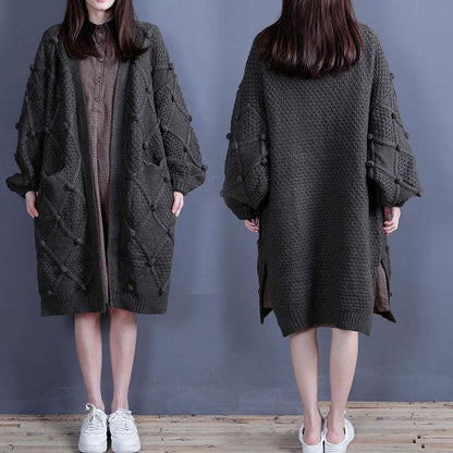 Aesthetic Fall Knit Sweat Tops Fall Green Side Open Knitted Jackets