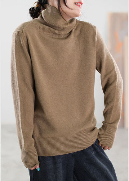 Italian Khaki Turtle Neck Knit Sweaters Winter