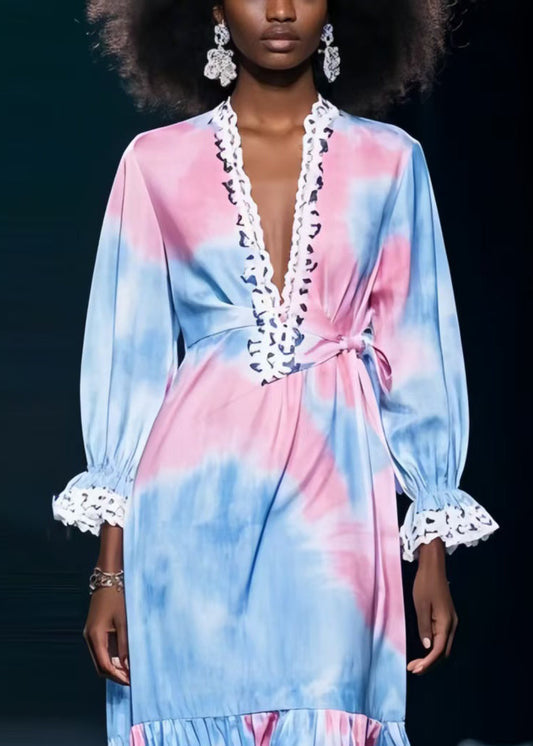Rainbow Tie Dye Chiffon Holiday Dress Spring
