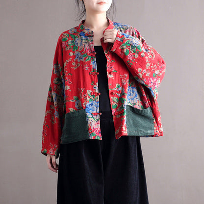 Blouse Stand Collar Large Flower Long-sleeved Jacket