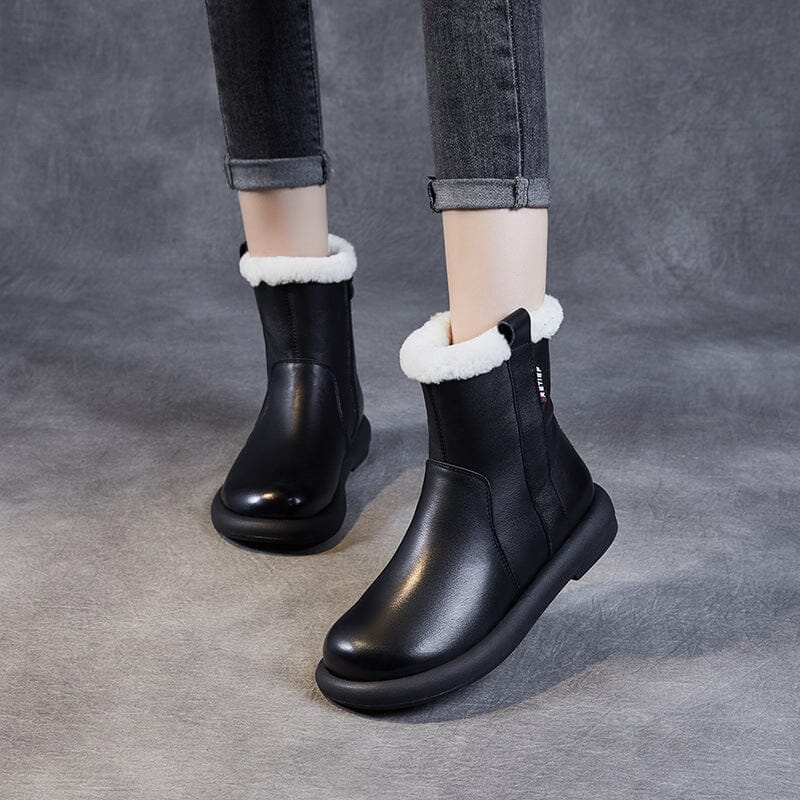 Retro Leather Woolen Winter Snow Boots