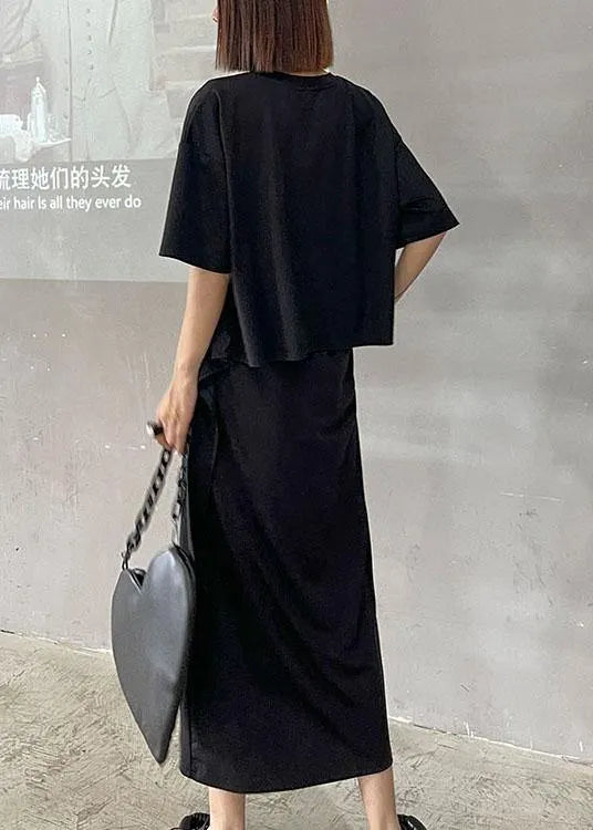 Black Short Top High Waist Slim Skirt Two Piece Set