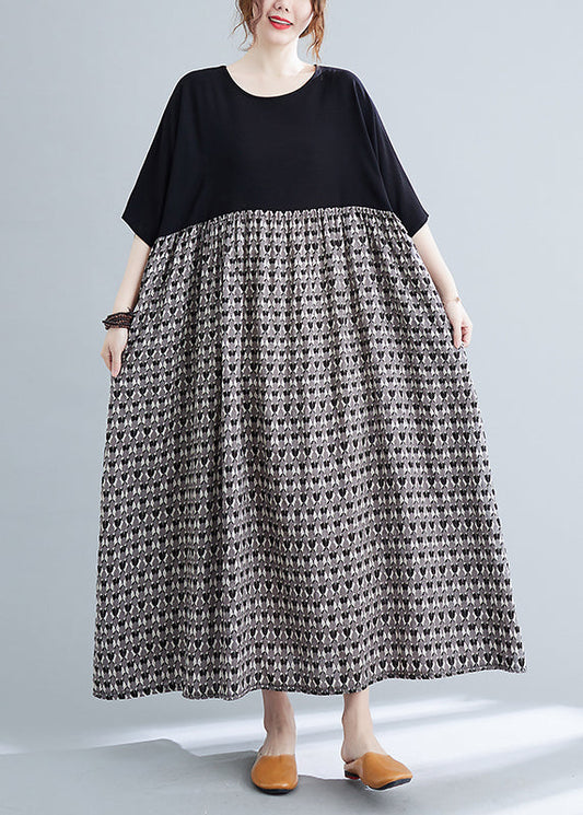 Colorblock O-neck Print Patchwork Vacation Dresses Short Sleeve