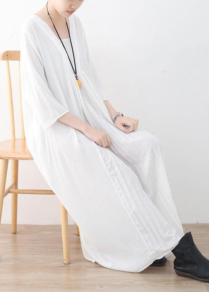 Natural Cinched Chiffon Wardrobes Design White V Neck Traveling Dress Summer