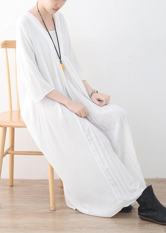 Natural Cinched Chiffon Wardrobes Design White V Neck Traveling Dress Summer