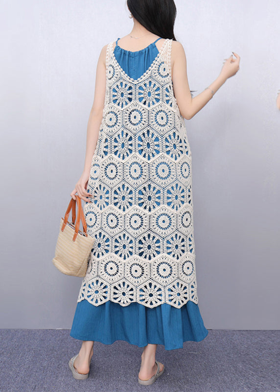 V Neck Hollow Out Long Spaghetti Strap Dress Two Pieces Set Sleeve