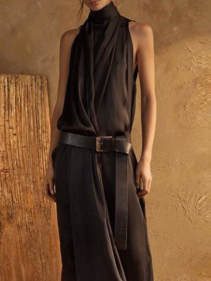 Plain High Neck Sleeveless Loose Maxi Tank Dress