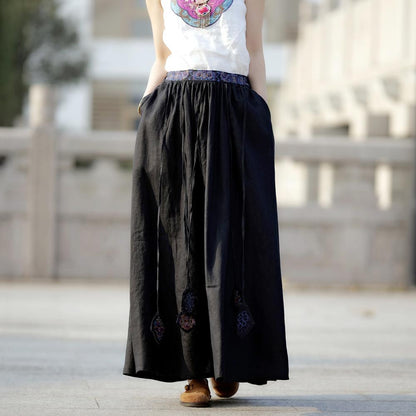 Cozy Linen Tassel Embroidery Loose Skirt