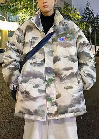 Grey Pockets Duck Down Down Coats Stand Collar Winter
