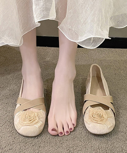 Apricot Cross Strap Splicing Suede Flat Feet Shoes