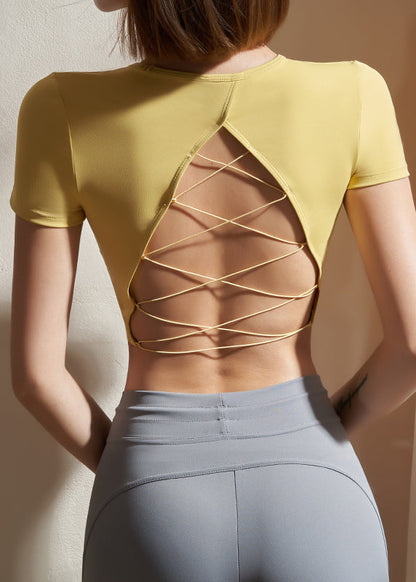 Hot Yellow O-neck Gymshark Yoga Top