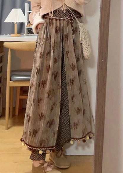 Coffee Tasseled Pockets Patchwork Cotton Lantern Pants Spring