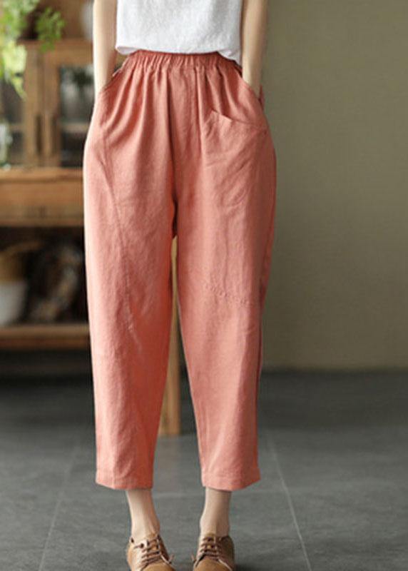 French Pink Loose Patchwork Summer Linen Pants