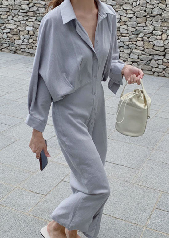Grey Blue Button Cotton Shirt Dress