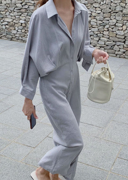 Grey Blue Button Cotton Shirt Dress