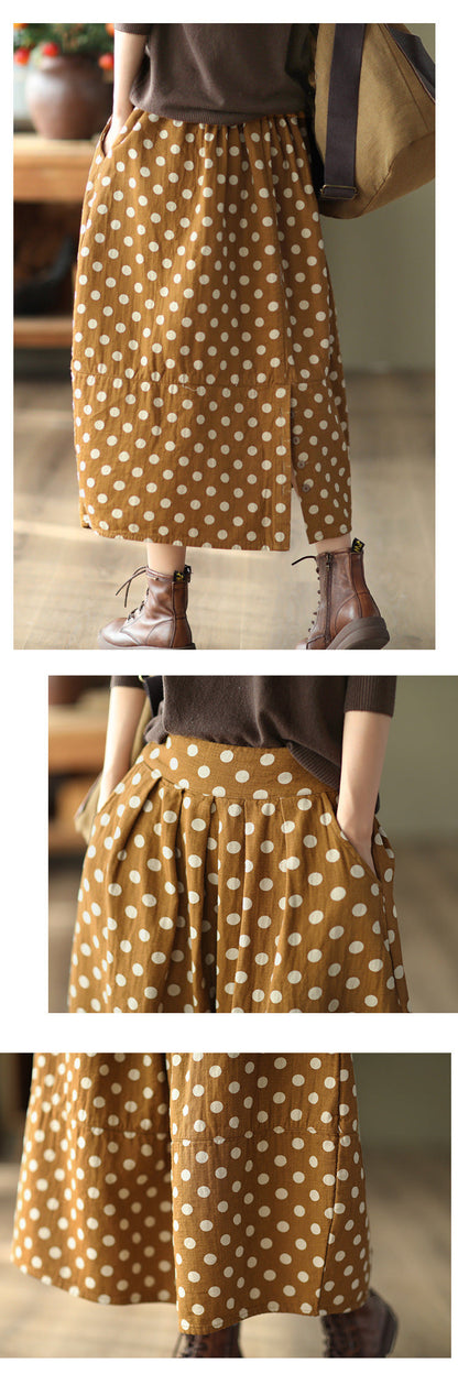 Printed Cotton and Linen Slim Elastic Waist A-line Skirt