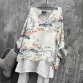Comstylish Women's Japanese Floral Art Print V-neck Loose T-shirt