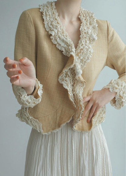 Yellow Ruffled Patchwork Cotton Jacket Fall