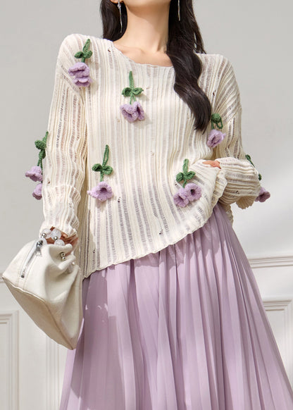 Art White Hollow Out Knit Top Fall