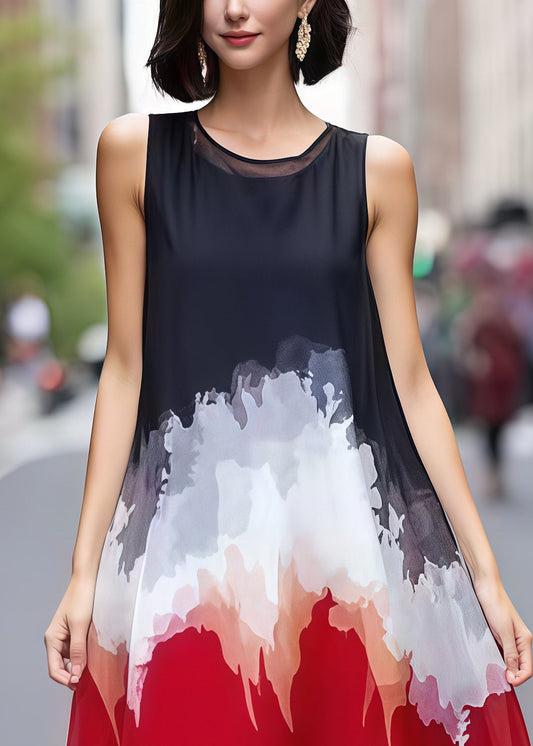 Mixed Color Print Chiffon Holiday Dress Sleeveless