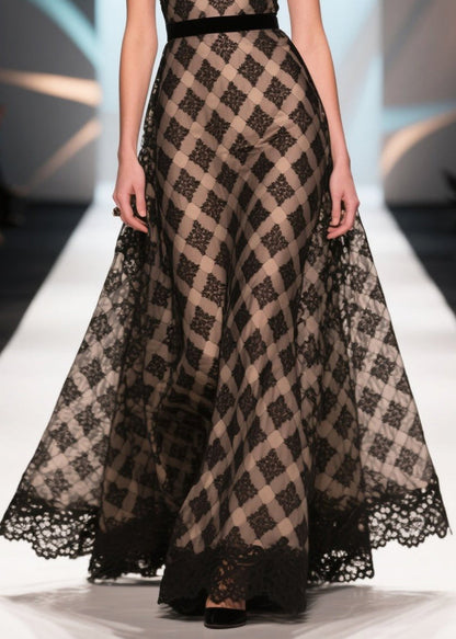 Silm Fit Black Print Patchwork Lace Chiffon Dinner Dress Summer