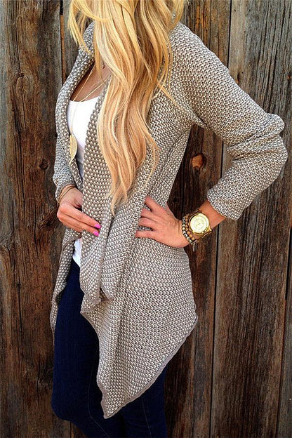 Asymmetric Coat Open Knit Cardigan