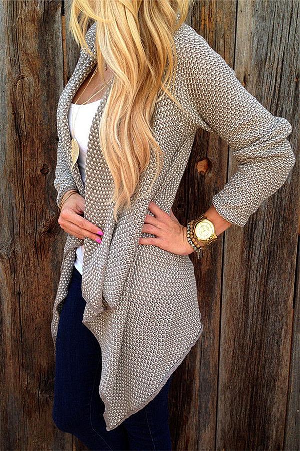 Asymmetric Coat Open Knit Cardigan